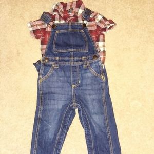 Infant Carhardt and Old Navy overalls